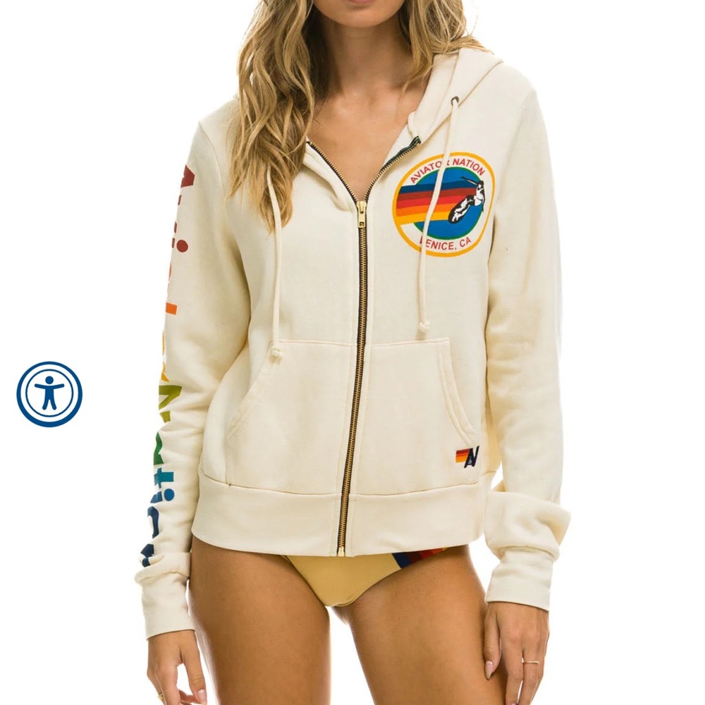 Aviator Nation cream zip up hoodie
